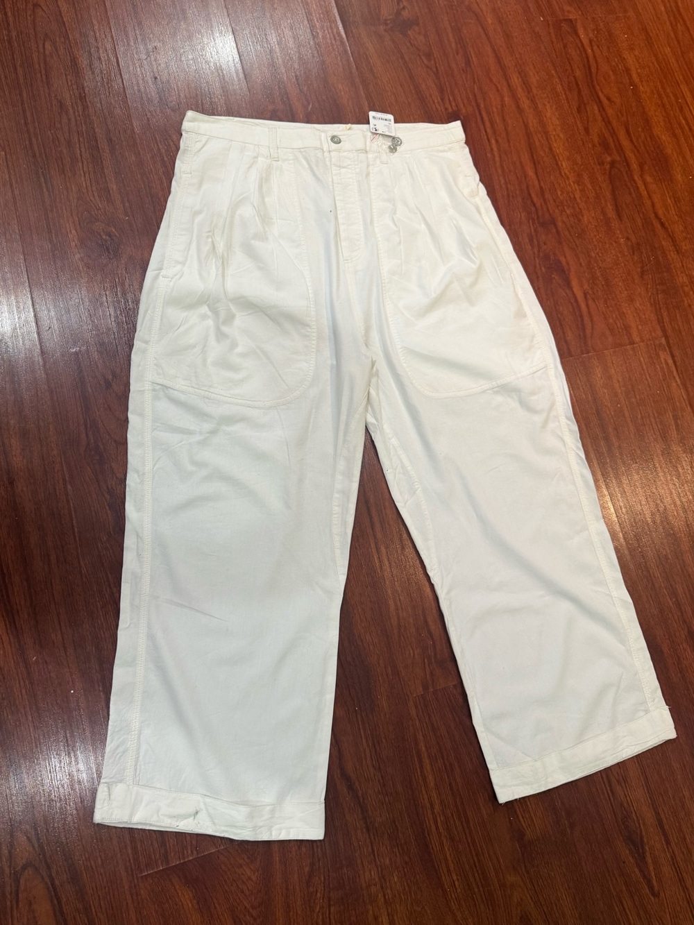 Free People Wide Leg White Cotton Utility Pants